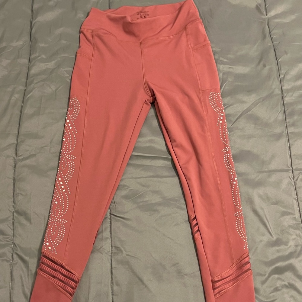 Pink leggings with rhinestones
